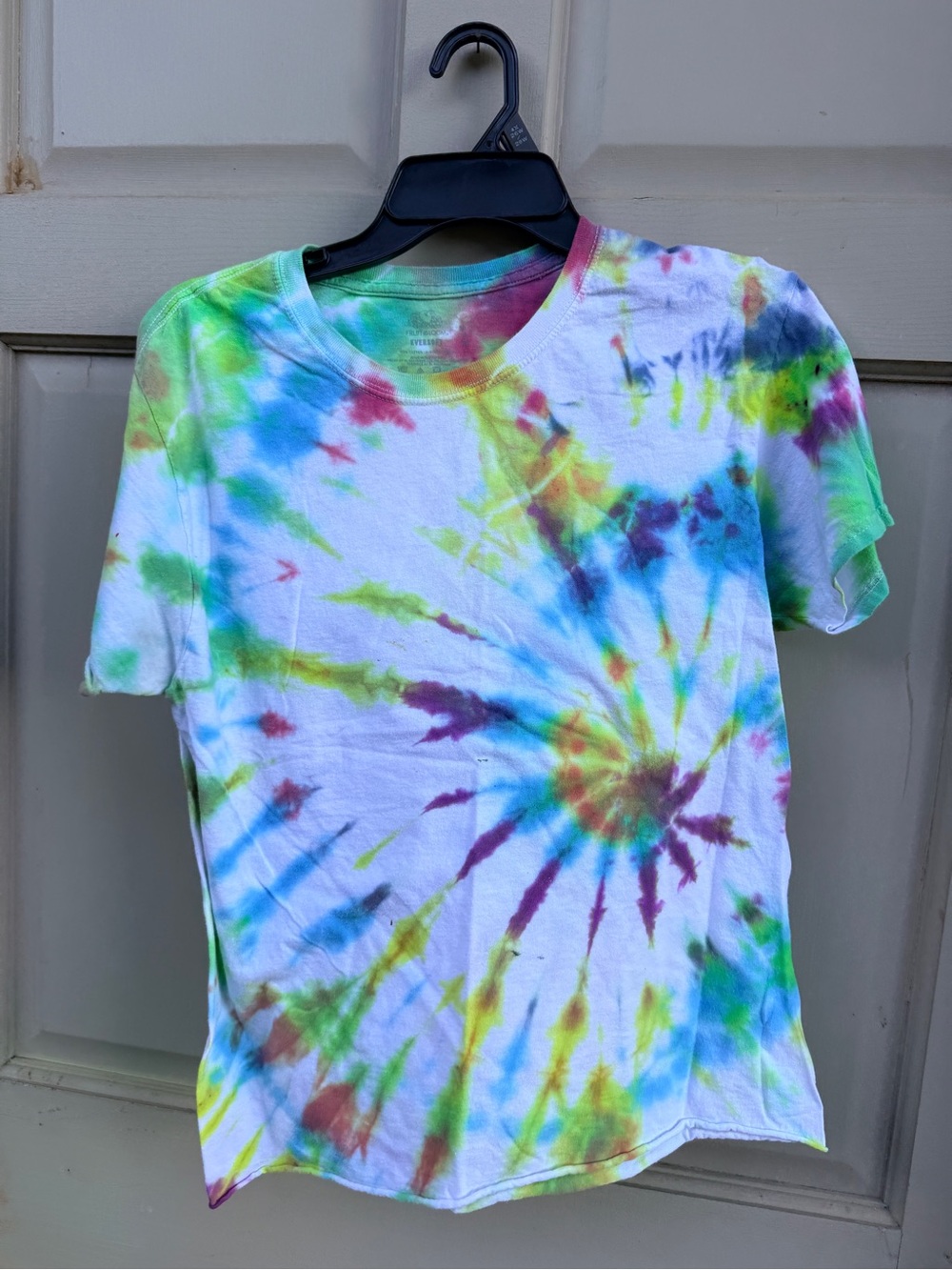 Fruit of the Loom Multicolor Tie-Dye Tee with Green, Blue, Pink, Yellow